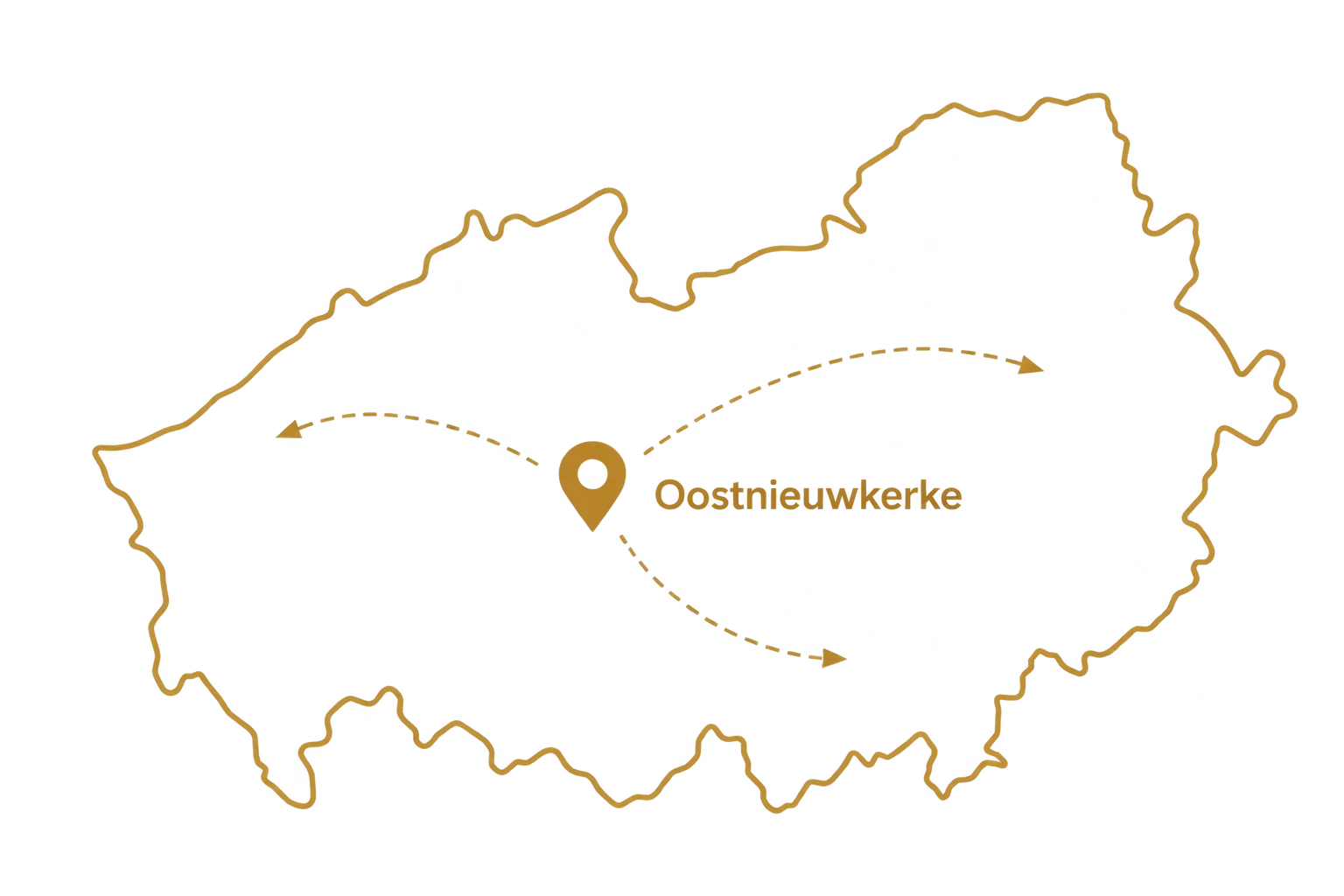 Kaart van West- en Oost-Vlaanderen met vertrekpunt Oostnieuwkerke